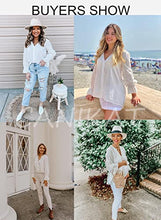 Load image into Gallery viewer, Canikat Women's Cute Fall V Neck Rekindle Eyelet Flowy Bell Long Sleeve Blouses Solid Casual Loose Ruffles Button Down T Shirts Tops White XX-Large