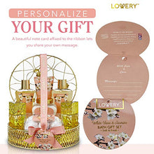 Load image into Gallery viewer, Bath and Body Gift Basket For Women - 13 Piece Set of White Rose and Jasmine Scented Cosmetic and Home Spa Set with Bath Bombs, Body Mist, Perfume, Intricate Gold Perfume Holder and More