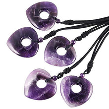 Load image into Gallery viewer, SUNYIK Natural Amethyst Love Heart Crystal Lucky Coin Pendenat Necklace for Women Men, Healing Crystal Amulet Jewelry for Unisex, Heart Shaped, Adjustable 18''-28'' Strand