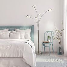 Load image into Gallery viewer, Brightech Orion 5 - Super Bright, Modern LED Arc Lamp - 5 Adjustable Arms & Light Heads Arch Over the Couch - Standing Tree Lamp for Living Rooms - Hanging Lighting - Satin Nickel (Silver)