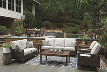 Load image into Gallery viewer, Signature Design by Ashley Paradise Trail Outdoor Patio Sofa with Cushion and 2 Pillows, Brown & Beige
