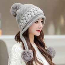 Load image into Gallery viewer, HUAMULAN Women Winter Beanie Hat Earflap Peruvian Warm Slouchy Fleece Lined 3 Pom Poms Knit Cap Sherpa Fluffy Ski Hats