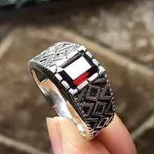 Load image into Gallery viewer, Natural 2ct Pyrope Garnet 925 Sterling Silver Men's Ring Size 7, 7.75, 8, 8.25, 9.75, 10, 10.25, 10.75, 11, 11.25, 11.75, 12, 12.25