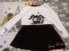 Load image into Gallery viewer, Cute Dress for Teens Girl Two Piece Set Bunny Prints Casual Cotton Dresses for Spring Autumn (M) Black White