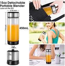 Load image into Gallery viewer, Portable Blender, GOLDFOX USB Rechargeable Personal Blender for Shakes and Smoothies, 15oz Detachable Portable Juicer Cup Small Fruit Juice Mixer for Travel, Gym, Office etc. FDA BPA Free (with Brush)