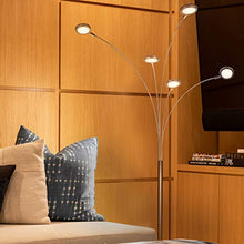 Load image into Gallery viewer, Brightech Orion 5 - Super Bright, Modern LED Arc Lamp - 5 Adjustable Arms & Light Heads Arch Over the Couch - Standing Tree Lamp for Living Rooms - Hanging Lighting - Satin Nickel (Silver)