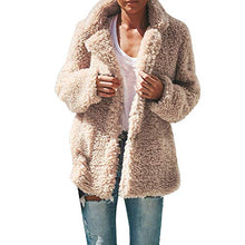 Load image into Gallery viewer, haoricu Womens Faux Shearling Jacket Casual Lapel Fleece Fuzzy Jacket Shaggy Oversized Jacket Warm Cardigan Coat Beige