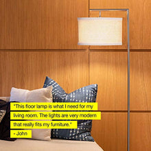 Load image into Gallery viewer, Brightech Montage Modern - Floor Lamp for Living Room Lighting - Bedroom & Nursery Standing Accent Lamp - Mid Century, 5' Tall Pole Light Overhangs Reading - with LED Bulb - Satin Nickel