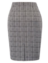 Load image into Gallery viewer, Kate Kasin Womens Knee Length Elastic Waist Stretchy Bodycon Plaid Business Pencil Skirt