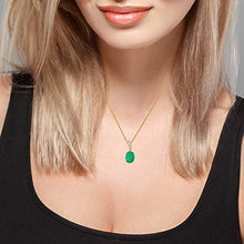 Load image into Gallery viewer, 10k Yellow Gold Genuine Oval Emerald and Diamond Pendant Necklace