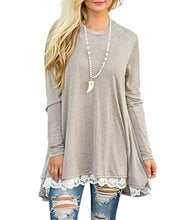Load image into Gallery viewer, WEKILI Women's Tops Long Sleeve Lace Scoop Neck A-line Tunic Blouse Khaki M/US 8-10
