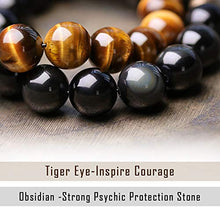 Load image into Gallery viewer, L&C Feng Shui Black Obsidian Wealth Bracelet - Tiger Eye Mens Bracelets Crystal Bring Luck Prosperity Stretch Beaded Bracelet for Women Anxiety Bracelet Oil Diffuser Couples Bracelets (Tiger Eye-8mm)