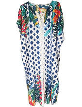 Load image into Gallery viewer, Hoperay Caftans Loungewear for Women Beach Swimsuit Cover Ups Woven Mesh Neckline 3/4 Sleeve Floral Print Kaftans Dresses Plus Size Summer Beachwear
