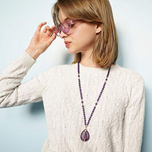 Load image into Gallery viewer, Top Plaza Natural Stone Beads Healing Crystal Amethyst Necklace Tree of Life Wire Wrapped Teardrop Gemstone Pendant Jewelry for Womens Girls Mother