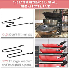 Load image into Gallery viewer, Pan Organizer Rack for Cabinet, Pot Rack with 3 DIY Methods, Adjustable Pots and Pans Organizer under Cabinet with 8 Tiers, Large & Small Pot Organizer Rack for Cabinet Kitchen Cookware Organizer