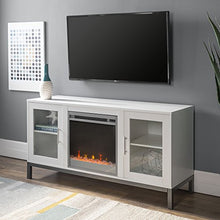 Load image into Gallery viewer, Walker Edison Furniture Company Modern Glass and Wood Fireplace Universal Stand with Open TV's up to 58" Flat Screen Living Room Storage Entertainment Center, White