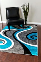 Load image into Gallery viewer, 0327 Turquoise White Gray Black 5'2x7'2 Area Rug Abstract Carpet