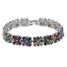 Load image into Gallery viewer, Hermosa Fashion Jewelry Tennis Bracelet Garnet Emerald Amethyst Morganite Peridot White Topaz Plated Silver Bracelets 7 inch (Multi Gemstone)