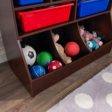 Load image into Gallery viewer, KidKraft Wooden Wall Storage Unit with 8 Plastic Bins and 13 Compartments, Espresso, Gift for Ages 3+