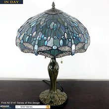 Load image into Gallery viewer, Tiffany Lamps 24 Inch Tall 2 Light Sea Blue Stained Glass Crystal Bead Dragonfly Style Table Lamp Shade Desk Beside Lamp Antique Zinc Base for Coffee Table Living Room Bedroom S147 WERFACTORY
