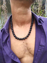 Load image into Gallery viewer, Auras by Osiris -Black Onyx Beaded Necklace for Men - Large Gemstones - Magnetic Clasp - Protection - EMF Protection Necklace Handmade in USA EMF Protection