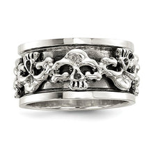 Load image into Gallery viewer, 925 Sterling Silver Spinning Center Skull Band Ring Size 11.00 Man Fine Jewelry For Dad Mens Gifts For Him