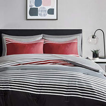 Load image into Gallery viewer, Comfort Spaces Colin 9 Piece Comforter Set All Season Microfiber Stripe Printed Bedding and Sheet with Two Side Pockets, Full, Red/Grey