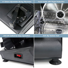 Load image into Gallery viewer, Elite Platinum Ultimate Precision Electric Deli Food Meat Slicer Removable Stainless Steel Blade, Adjustable Thickness, Ideal for Cold Cuts, Hard Cheese, Vegetables & Bread, 7.5”, Black