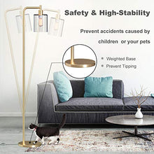 Load image into Gallery viewer, Addlon LED Floor Lamp, with Hanging Glass Lamp Shade and LED Bulb for Bedroom & Living Room, Modern Standing Industrial Lamp Tall Pole Lamp for Office, Brass Gold