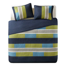 Load image into Gallery viewer, Comfort Spaces 3 Piece Quilt Coverlet Bedspread All Season Lightweight Hypoallergenic Pipeline Colorblock Kids Bedding Set, Full/Queen, Pierre Navy/Blue Stripe