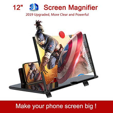 Load image into Gallery viewer, 12'' 3D Screen Magnifier for Cell Phone, HD Smart Phones Screen Enlarger Projector Movie Amplifier with Foldable Stand for iPhone Xs/XR/X/8/8 Plus/7/7 Plus/6S Samsung Galaxy S7 and All Mobile Phones