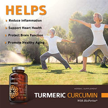Load image into Gallery viewer, Organic Turmeric Curcumin Supplement 1500mg with BioPerine | 95% Standardized Curcuminoid Extract & Organic Root Powder with Piperine Black Pepper Fruit (10mg), 120 Vegetarian Capsules