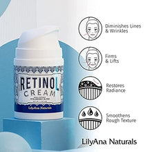 Load image into Gallery viewer, LilyAna Naturals Retinol Cream for Face - Made in USA, Retinol Cream, Anti Aging Cream, Retinol Moisturizer for Face and Neck, Wrinkle Cream for Face, Retinol Complex - 1.7oz