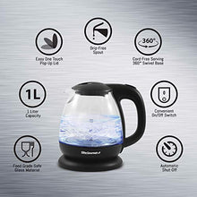Load image into Gallery viewer, Elite Gourmet EKT1001 Maxi-Matic 1L Glass Electric Tea Kettle Hot Water Heater Boiler BPA-Free with Blue LED Interior Fast Boil and Auto Shut-Off, Black