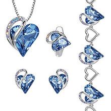 Load image into Gallery viewer, Leafael Infinity Love Crystal Heart Bundle Jewelry Set Light Sapphire Blue March December Birthstone Gifts for Women Necklace Earrings Bracelet Rings, Silver-tone