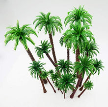 Load image into Gallery viewer, Hatisan 20Pcs Coconut Palm Model Trees/Scenery Model Plastic Artificial Layout Rainforest Diorama, Building Model Trees Cake Topper, Model Train Railways Architecture Landscape (Dark trunk)
