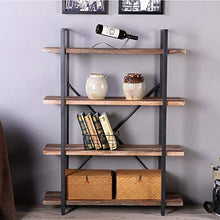 Load image into Gallery viewer, Homissue 4-Tier Industrial Style Bookshelf, Wood and Metal Bookcases Furniture for Collection, Retro Brown