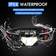 Load image into Gallery viewer, Headlamp Flashlight, LHKNL 1100 Lumen Ultra-Light Bright LED Rechargeable Headlight with White Red Light, 2-PACK Waterproof Motion Sensor Head Lamp, 8 Modes for Outdoor Camping Running Cycling Fishing
