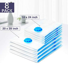 Load image into Gallery viewer, Suob 8 Pack Vacuum Storage Bags, Travel Storage Compression Bags (4 Pack 28"x 20", 4 Pack 24"x 16") 77% More Storage for Blanket, Pillows, Clothes and Bedding