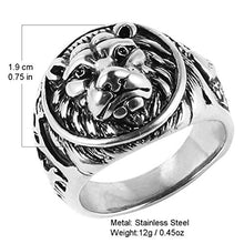 Load image into Gallery viewer, HZMAN Men's Vintage Stainless Steel Ring Lion Head Shield Biker Gold/Silver