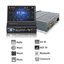 Load image into Gallery viewer, Car Stereo in Dash Single DIN 7 Inch HD Flip Out Touch Screen Radio GPS Head Unit Support Bluetooth Hands-Free GPS Navigation Mirror Link FM USB SD MP5 with Backup Camera Built-in Microphone UNITOPSCI