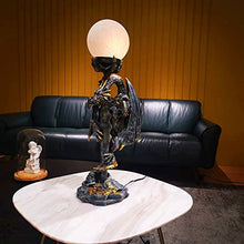 Load image into Gallery viewer, PARSAHO Gothic Medieval Mythic Guardian Gold Coin Dragon Sword Holding A Textured Glowing Ball Statue Table Lamp Halloween Decor Resin Special Home Bedroom Decor Gift 11.4x10.2x30.8 Inches