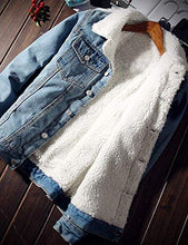 Load image into Gallery viewer, Springrain Men's Winter Sherpa Lined Denim Jacket Windbreaker Trucker Jacket (Light Blue, X-Small)