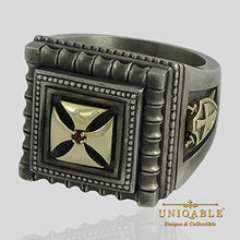 Load image into Gallery viewer, Knight Templar Masonic Cross Handmade Men Signet Ring Sterling Silver 925 Solid Yellow Gold 14K KTR 018SYG14K (12)