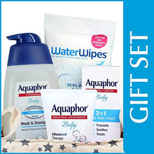 Load image into Gallery viewer, Aquaphor Baby Welcome Gift Set, Free WaterWipes and Bag Included, Healing Ointment, Wash & Shampoo, 3 in 1 Diaper Rash Cream, 5 Piece