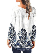 Load image into Gallery viewer, MAYAMANG Women's Floral Tunic Tops Casual Blouse V Neck Long Sleeve Buttons Up T-Shirts (Long Sleeve-W-Striped N-blue, Medium)