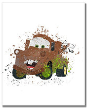 Load image into Gallery viewer, Cars Watercolor Prints - Set of 4 (8 inches x 10 inches) Wall Art Decor Kids Bedroom Photos Lightning McQueen Tow Mater Francesco Bernoulli Sheriff
