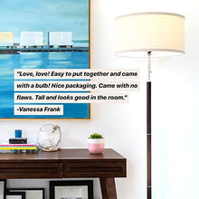 Load image into Gallery viewer, Brightech Carter - Floor Lamp for Mid Century Modern Living Rooms - Contemporary Office & Bedroom Standing Light - Tall Pole, Drum Shade Lamp with Walnut Wood Finish