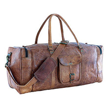 Load image into Gallery viewer, Leather duffel bag large 24 Inch Square Duffel Travel Gym Sports Overnight Weekender Leather Bag for men and women by Komal's Passion Leather