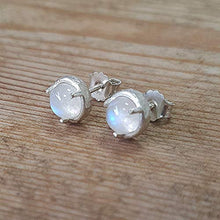 Load image into Gallery viewer, Rainbow Moonstone Stud Earrings 925 Sterling Silver Post studs Small 6mm Natural For Women Jewelry
